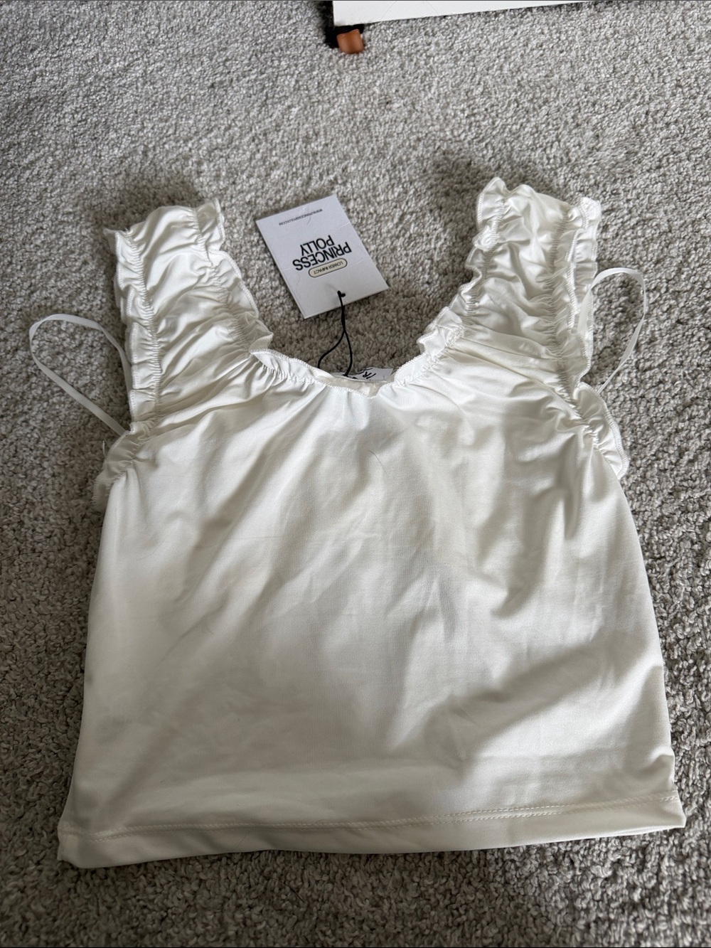 Princess poly Ruffled Sleeve Ivory Crop Tank Top - Picture 2 of 3